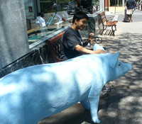  25 Sumana pats the blue pig.JPG 